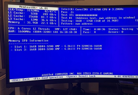 Memtest86 running on a computer