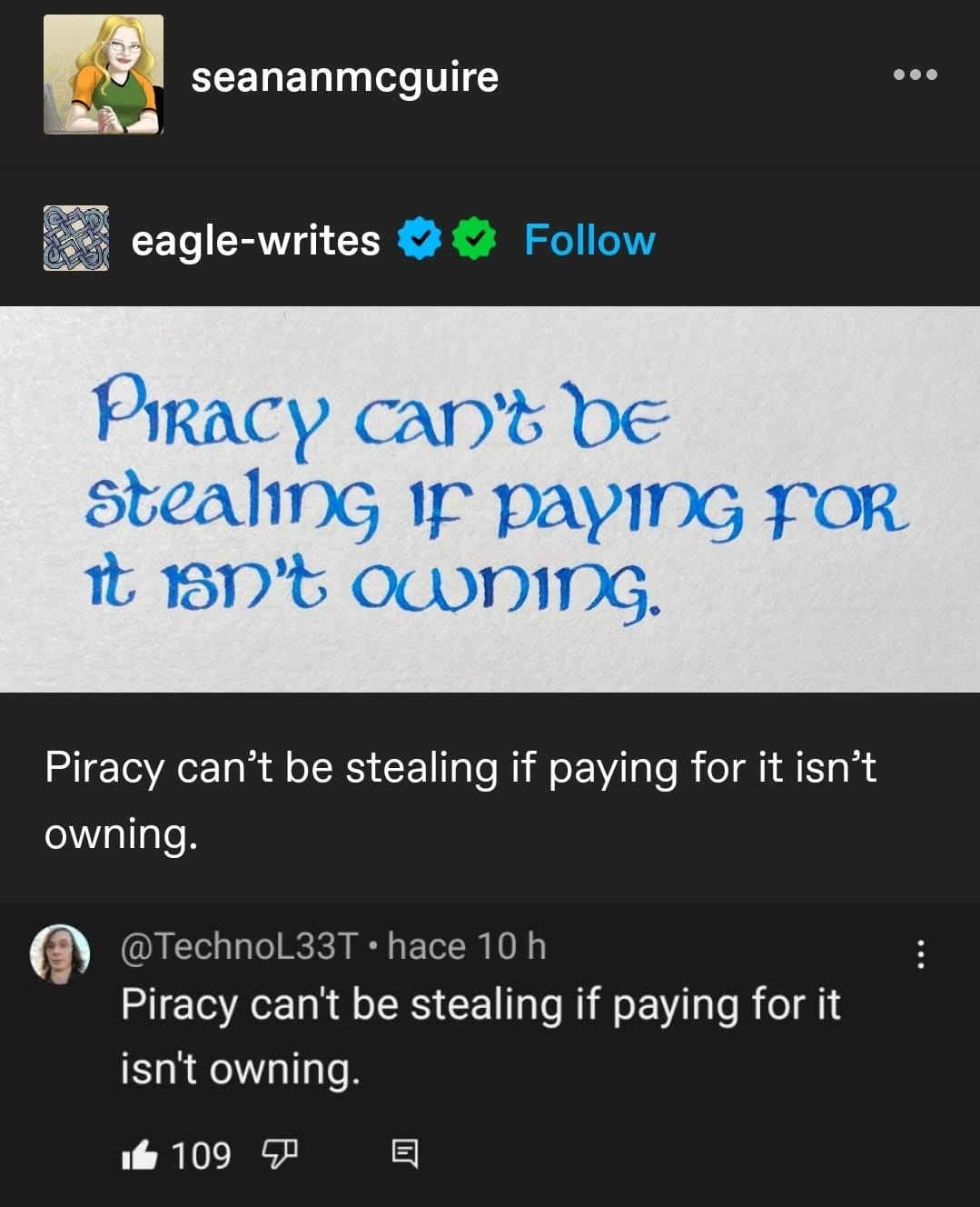 Piracy can't be stealing if paying for it isn't owning.