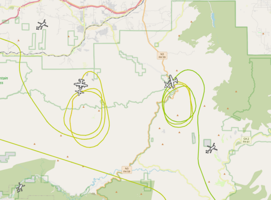 map track of C-130 firefighting planes practicing