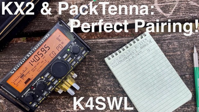 Thumbnail image shows the Elecraft KX2 on a picnic table and reads: "KX2 & PackTenna: Perfect Pairing! K4SWL"