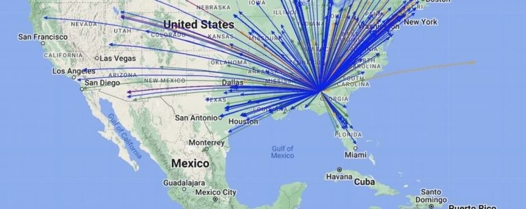 Image of Scott's QSO Map over North America.