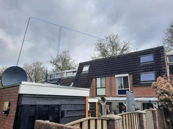 Backyard with a proposed G7FEK wire antenna
