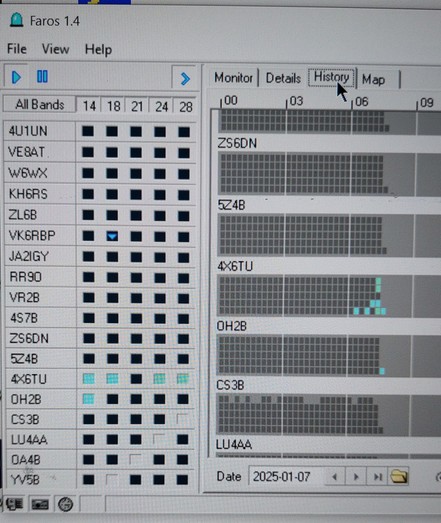 Faros first results. Showing what beacons are heard in colored squares