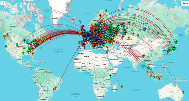 QSO map of PACC contest results of PI4KAR