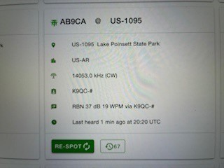 Screen grab showing AB9CA listing on the Pota.app website.