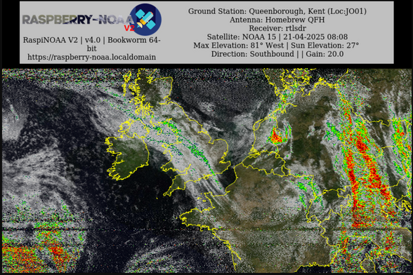 NOAA 15 08:08UTC pass over UK / EU

MSA image with precipitation intensity overlay