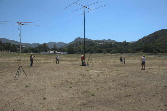 Wide view of antenna array construction at AA6CV's Field Day site